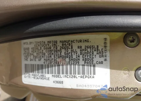 2001 Toyota Avalon Xls из США, поврежденный, VIN 4T1BF28B71U181239